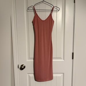 Pink Ribbed Knit Bodycon Dress